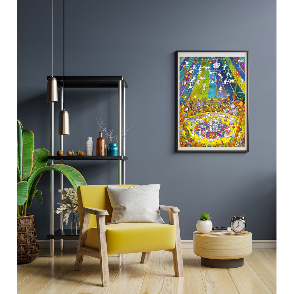 Mock Up Frame In Modern Living Room Interior Design With Blue Em